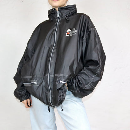 Vintage 80s 90s DISNEYLAND Paris PVC Rain Jacket inside Fleece Mickey Mouse Stand-Up Collar XL