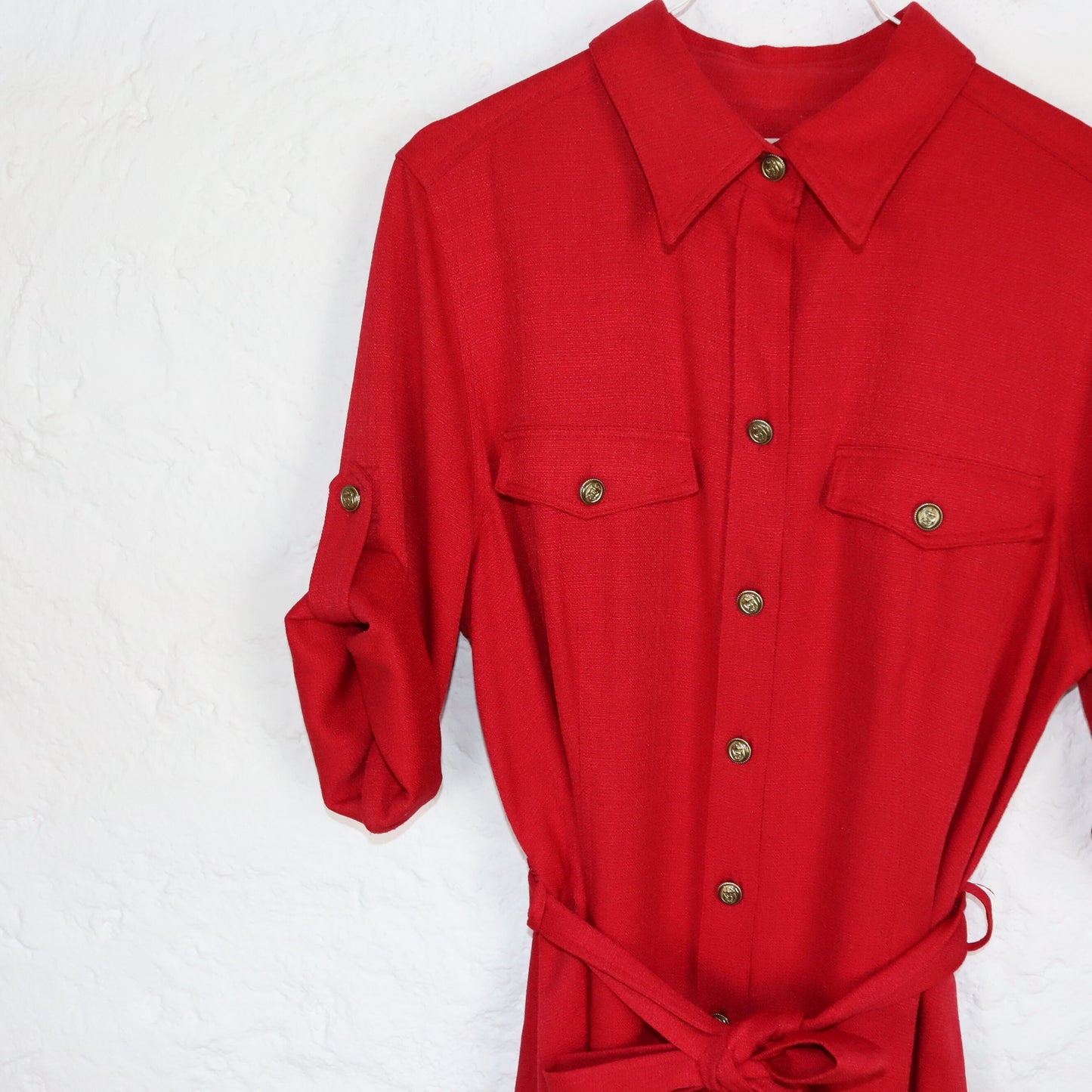 Vintage 80s 90s FAIR LADY maxi dress midi dress belt button placket red 42