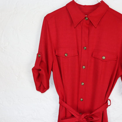 Vintage 80s 90s FAIR LADY maxi dress midi dress belt button placket red 42