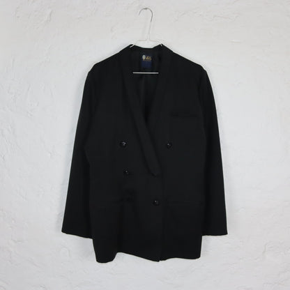 Vintage 80er 90er SIXTH SENSE by C&A Basic Blazer Viskose doppelte Knopfreihe schwarz 44