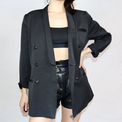 Vintage 80er 90er SIXTH SENSE by C&A Basic Blazer Viskose doppelte Knopfreihe schwarz 44