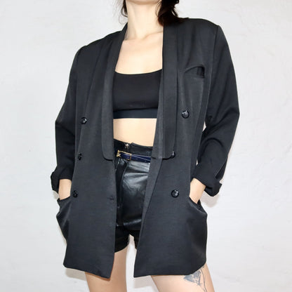 Vintage 80er 90er SIXTH SENSE by C&A Basic Blazer Viskose doppelte Knopfreihe schwarz 44
