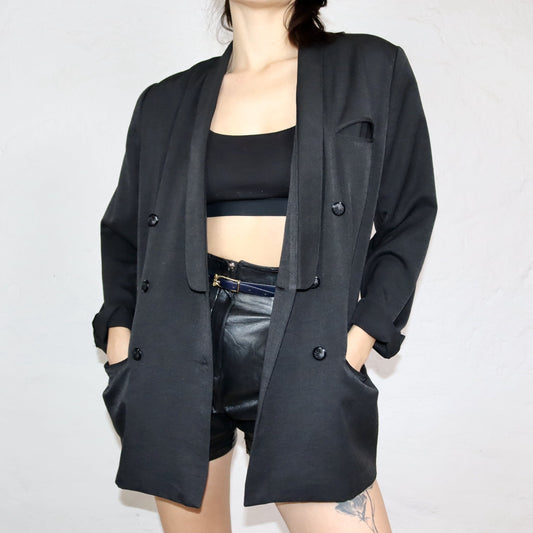 Vintage 80s 90s SIXTH SENSE by C&amp;A Basic Blazer viscose double button row black 44
