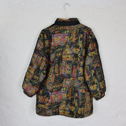 Vintage 80s 90s winter jacket lightly lined crazy pattern stand-up collar XS