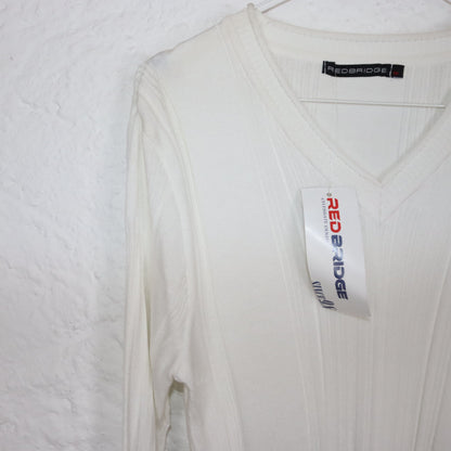 Vintage 90s 00s Y2K long-sleeve knitted shirt V-neck white M