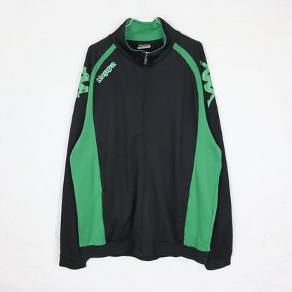 Vintage 90s 00s Y2K KAPPA tracksuit jacket black green stand-up collar UNWORN with label XXL