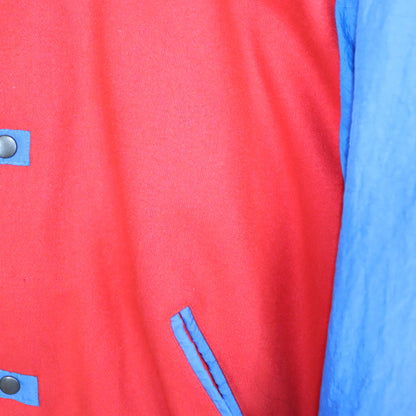 Vintage 80s 90s PUMA college jacket baseball jacket lined blue red Chinon crest patch shoulder pads 50