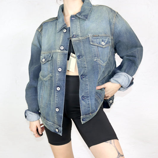 Vintage 00er Y2K ENERGIE Jeansjacke washed out blau UNGETRAGEN mit Etikett XXL