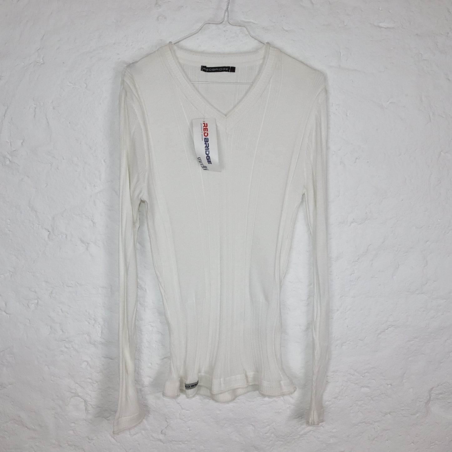 Vintage 90s 00s Y2K long-sleeve knitted shirt V-neck white M