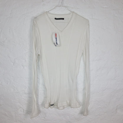 Vintage 90s 00s Y2K long-sleeve knitted shirt V-neck white M