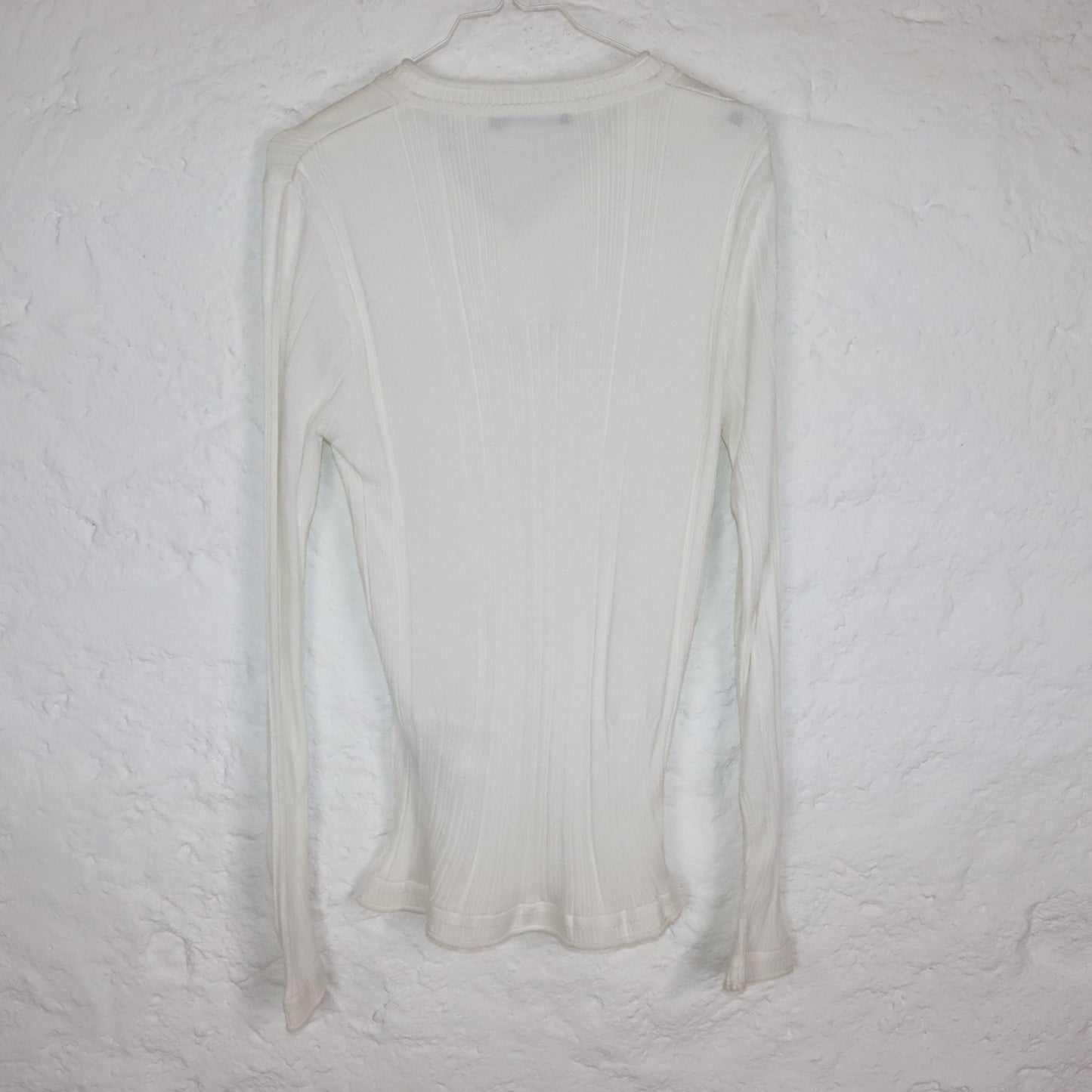 Vintage 90s 00s Y2K long-sleeve knitted shirt V-neck white M
