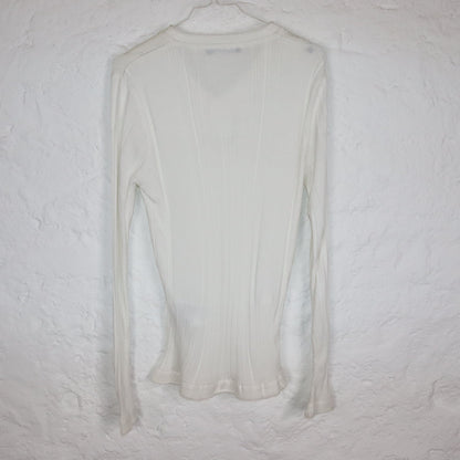 Vintage 90s 00s Y2K long-sleeve knitted shirt V-neck white M
