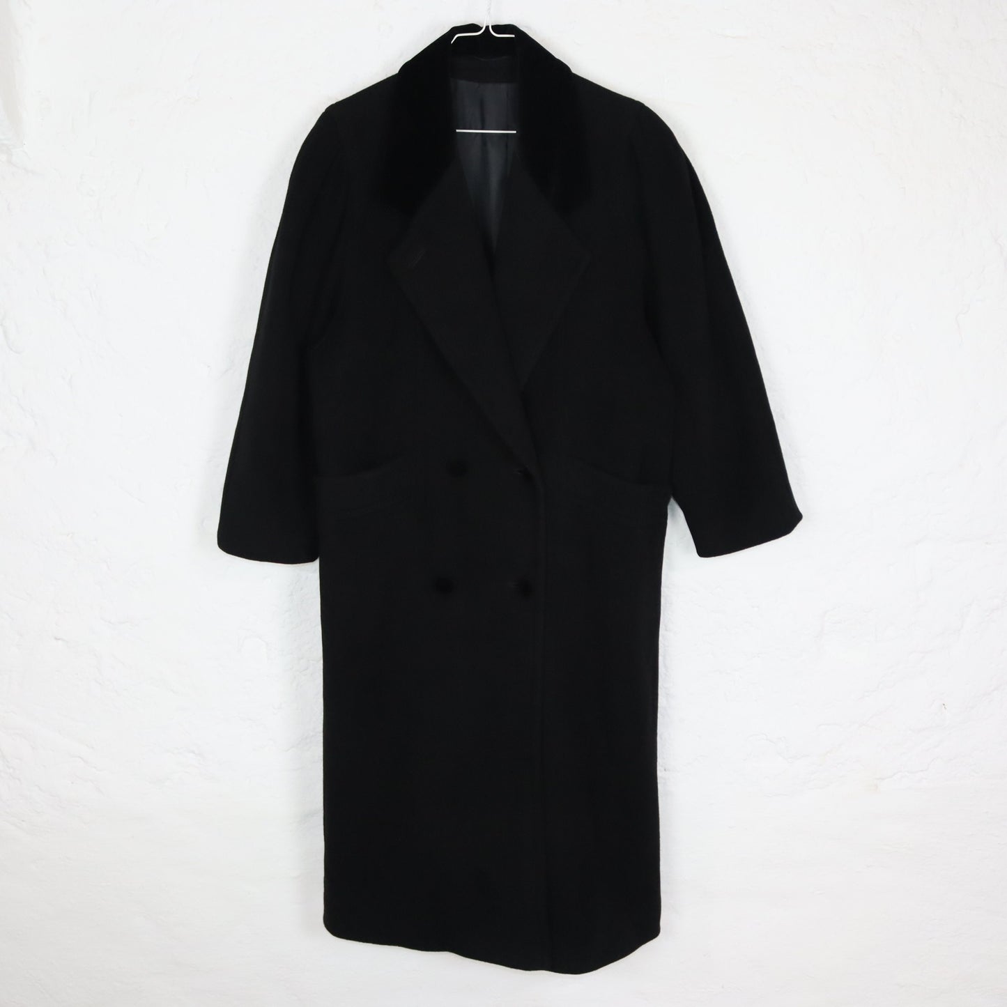 Vintage 80s 90s wool coat coat black velvet collar premium basic 40
