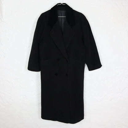 Vintage 80s 90s wool coat coat black velvet collar premium basic 40