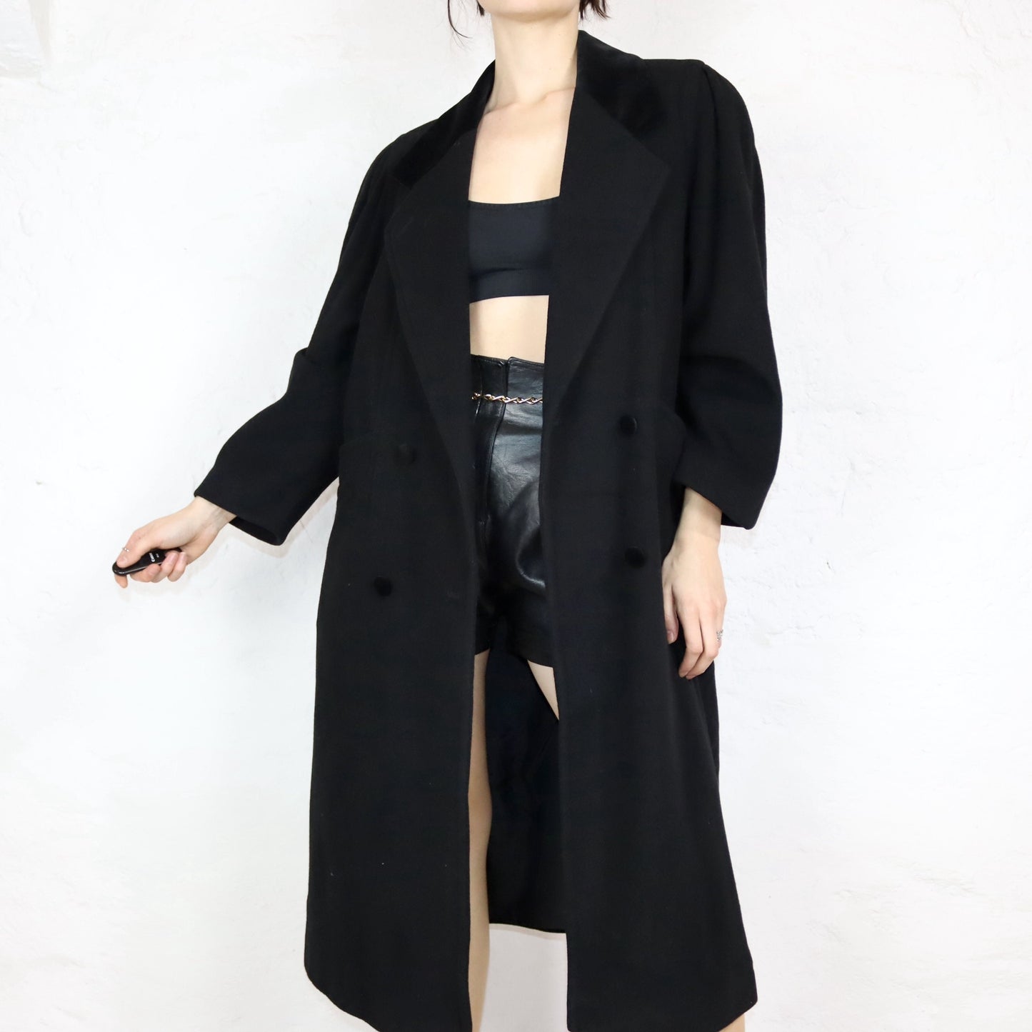 Vintage 80s 90s wool coat coat black velvet collar premium basic 40