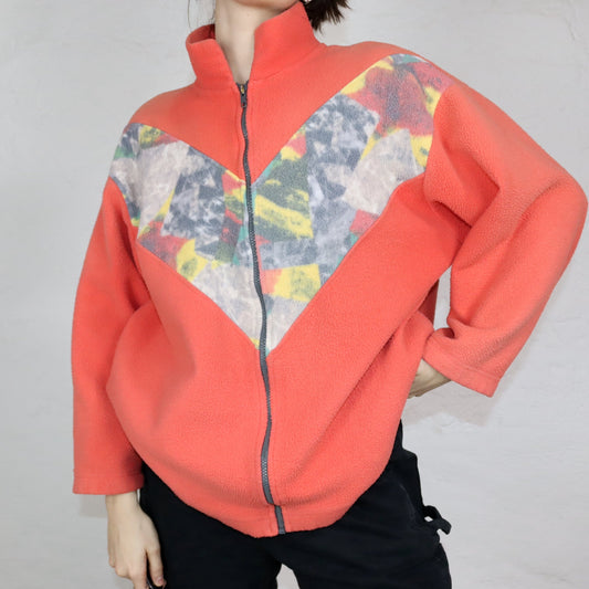Vintage 80s 90s ETIREL fleece jacket crazy pattern collar M