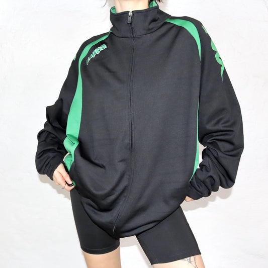 Vintage 90s 00s Y2K KAPPA tracksuit jacket black green stand-up collar UNWORN with label XXL