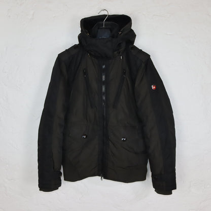 Vintage 00er Y2K WELLENSTEYN Winterjacke gefüttert mit Kapuze schwarz khaki metallic S