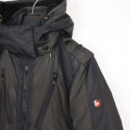 Vintage 00er Y2K WELLENSTEYN Winterjacke gefüttert mit Kapuze schwarz khaki metallic S