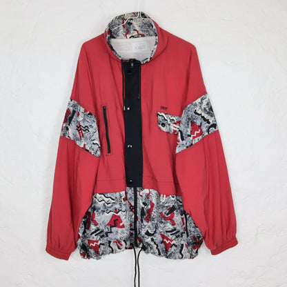 Vintage 80s 90s ETIREL tracksuit jacket windbreaker jacket crazy pattern red black double-layered 56 XL