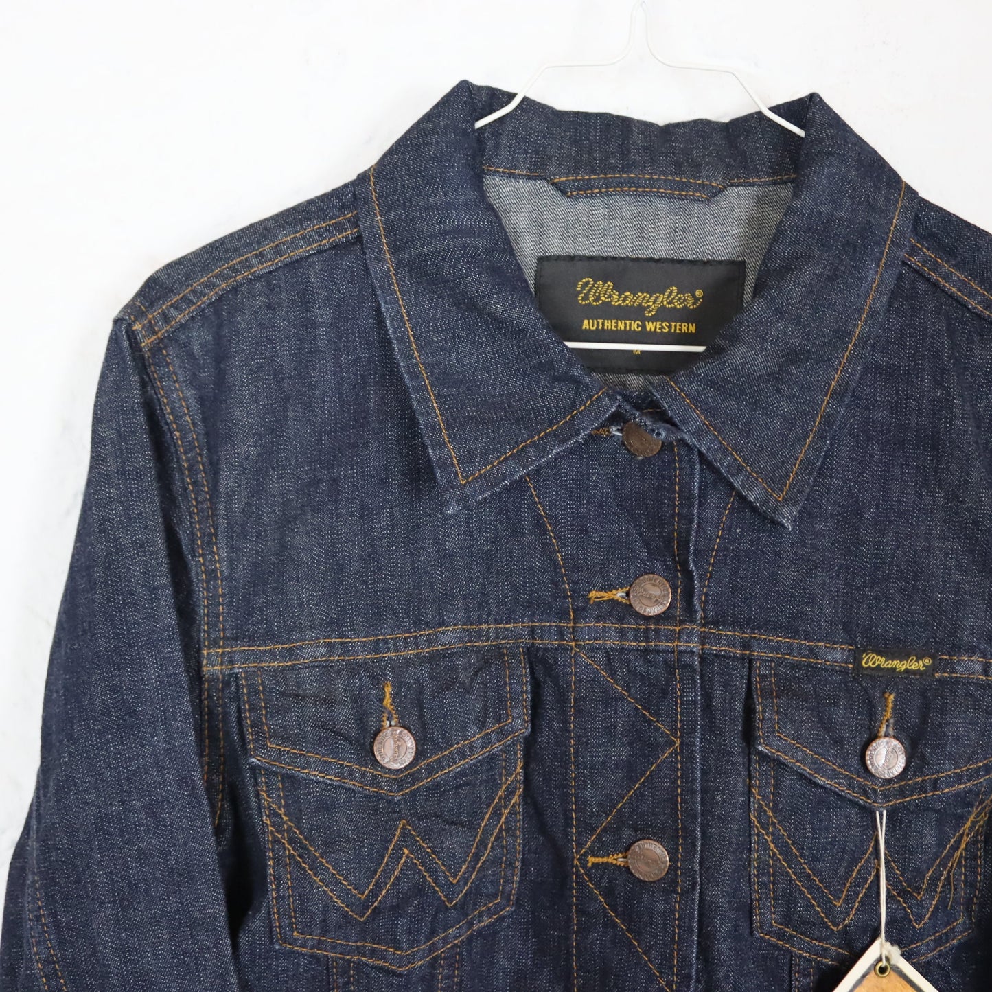 Vintage 90er 00er Y2K WRANGLER Jeansjacke dünn kurz eng dunkelblau UNGETRAGEN mit Etikett M