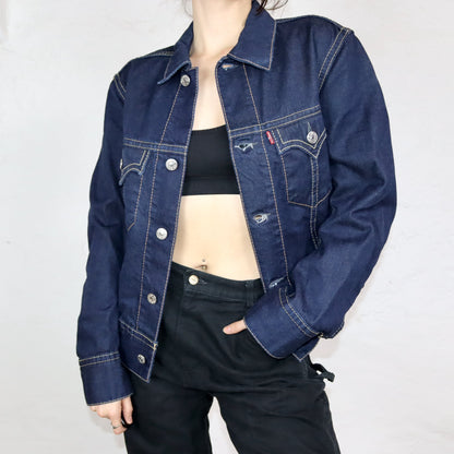 Vintage 00er Y2K LEVIS Jeansjacke dunkelblau UNGETRAGEN mit Etikett L