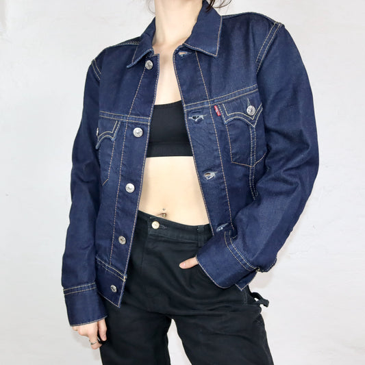 Vintage 00er Y2K LEVIS Jeansjacke dunkelblau UNGETRAGEN mit Etikett L