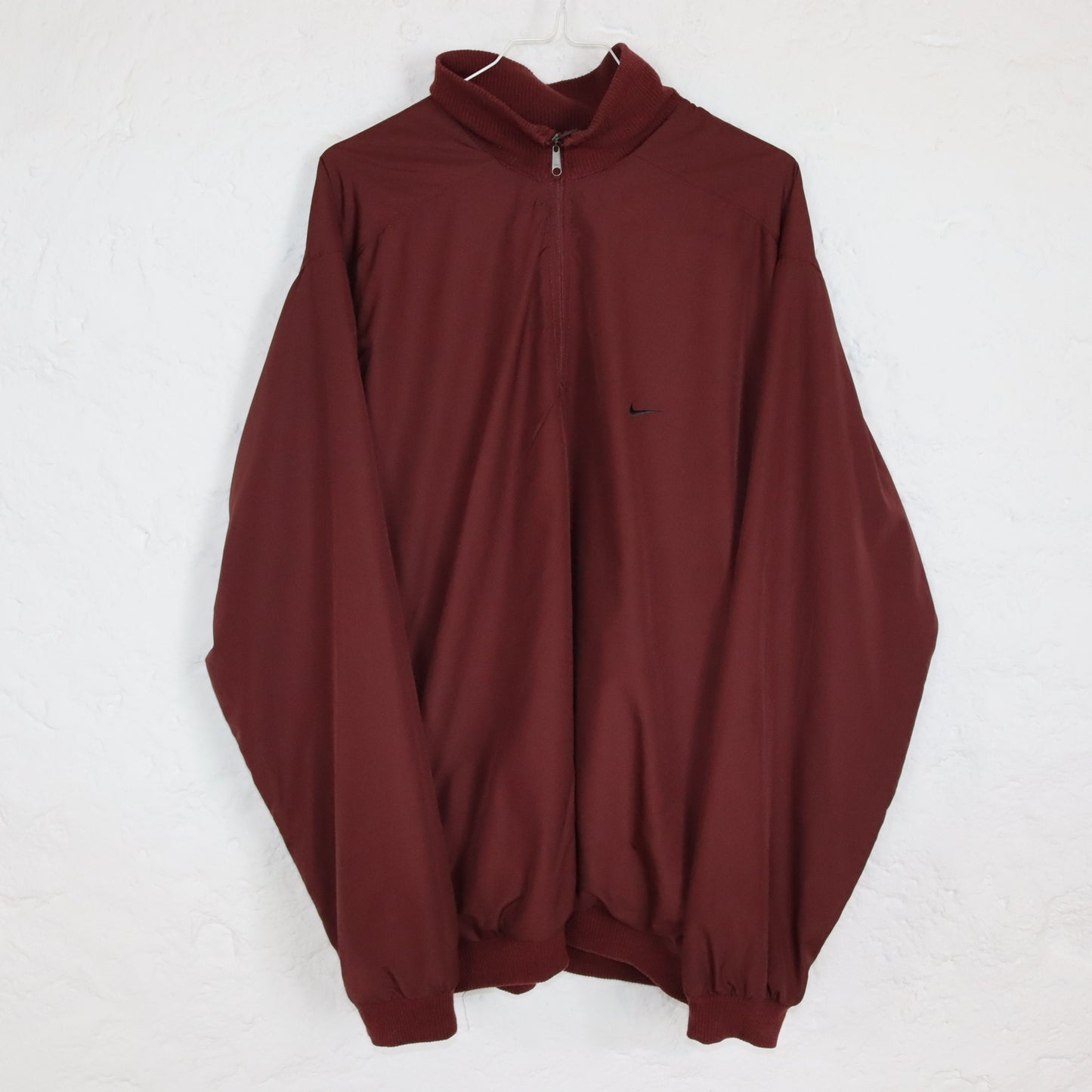 Vintage 80er 90er NIKE Golf Windbreaker Wendejacke Pullover Stehkragen Wolle weinrot XL