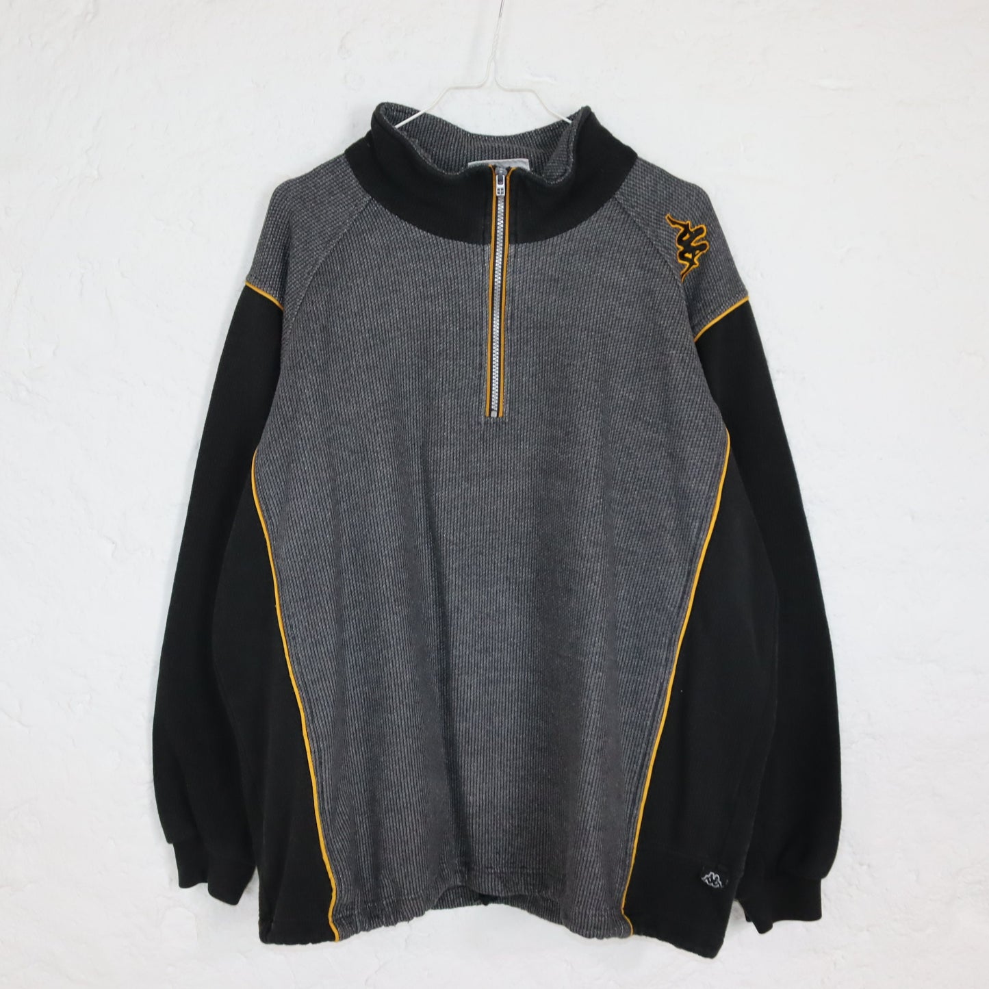 Vintage 80er 90er KAPPA Sweatshirt Pullover Stehkragen grau schwarz gelb XL