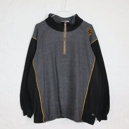 Vintage 80er 90er KAPPA Sweatshirt Pullover Stehkragen grau schwarz gelb XL