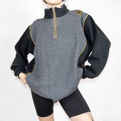 Vintage 80er 90er KAPPA Sweatshirt Pullover Stehkragen grau schwarz gelb XL