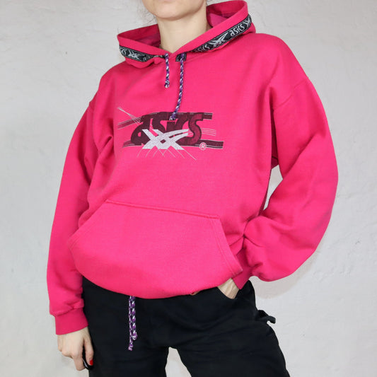 Vintage 80er 90er ASICS Hoodie Pullover Print pink Print M