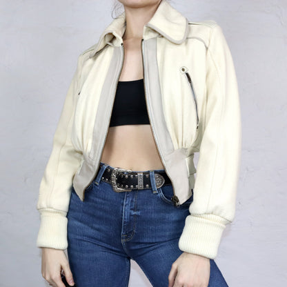 Vintage 80s 90s DIESEL Premium wool jacket jacket wool leather cream white tailored point collar S