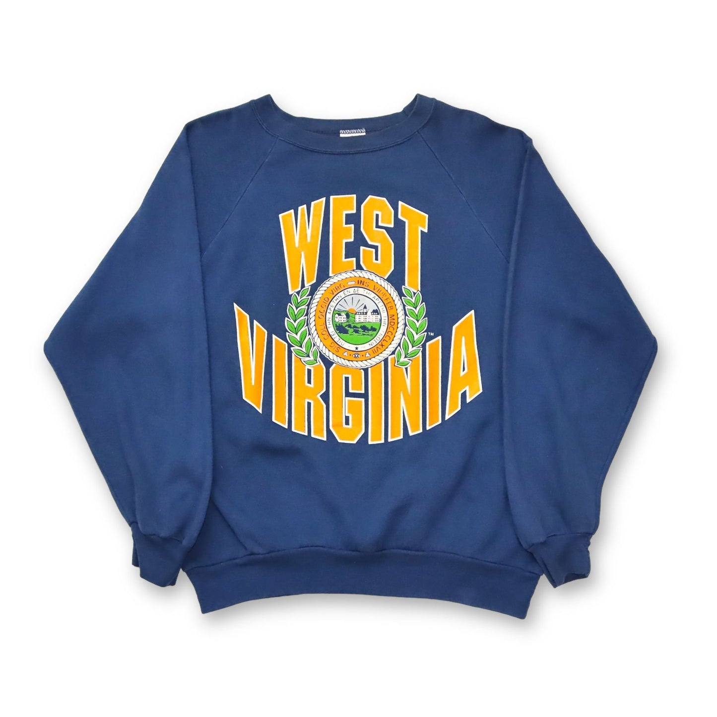Vintage 80er 90er MILLER Sweatshirt Pullover West Virginia Print dunkelblau L