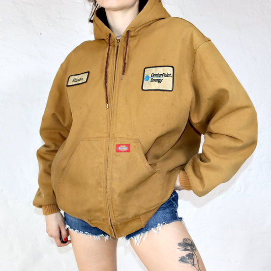 Vintage 90s 00s Y2k DICKIES Workwear Jacket lightly lined with hood beige XL