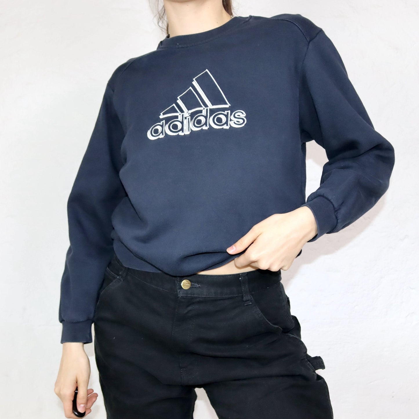 Vintage 80er 90er ADIDAS Sweatshirt Pullover dunkelblau XS