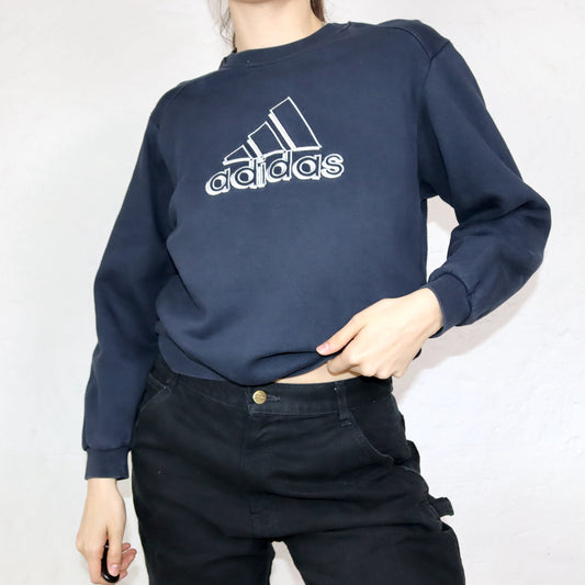 Vintage 80er 90er ADIDAS Sweatshirt Pullover dunkelblau XS