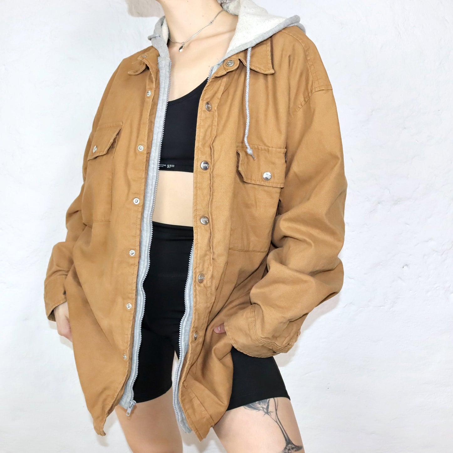 Vintage 90s 00s Y2k DICKIES Workwear Jacket Shirt with Hood beige 2XL