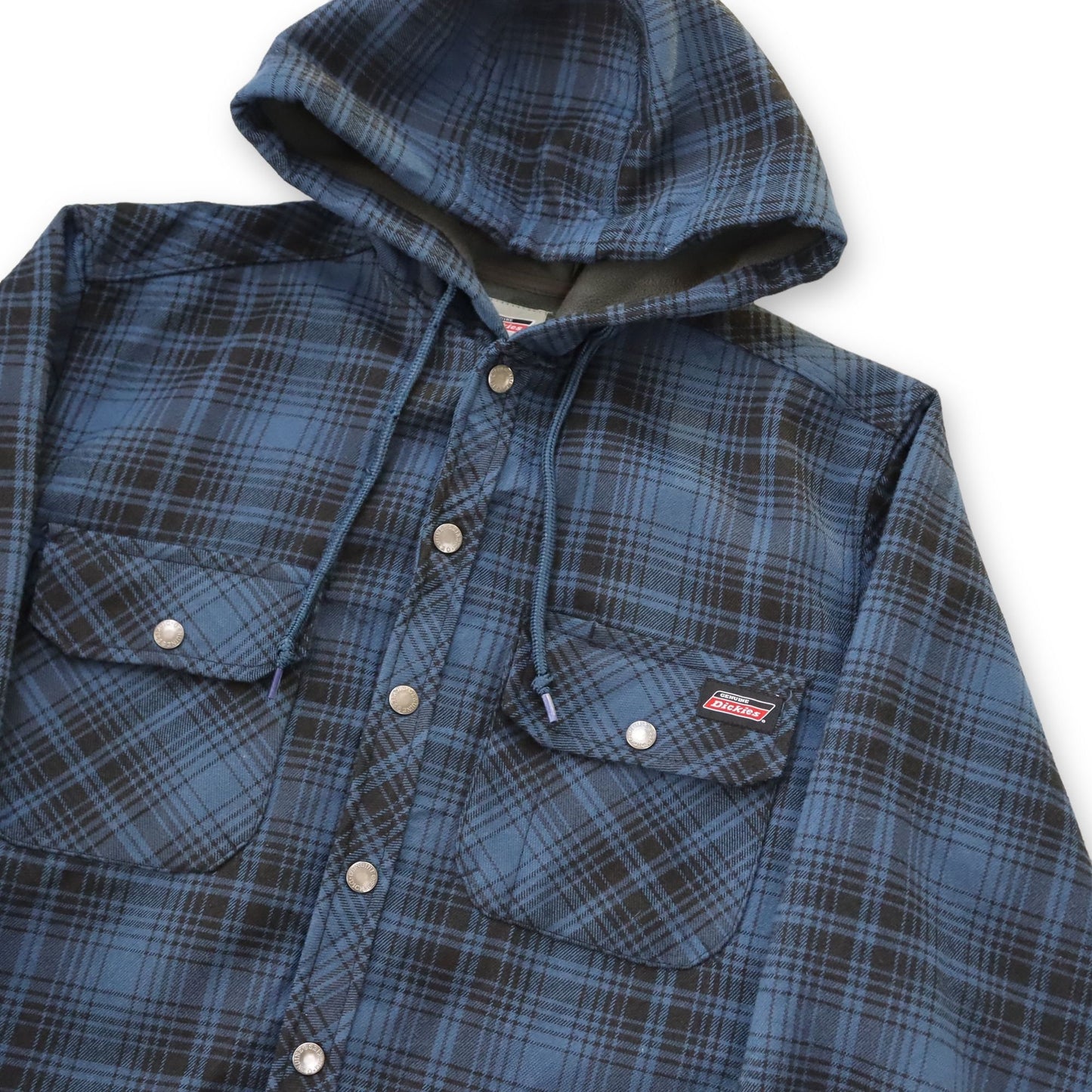 Vintage 90s 00s Y2k DICKIES Workwear Flannel Shirt Jacket with Hood blue black S