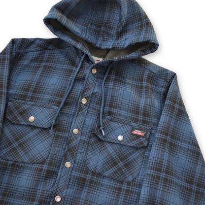 Vintage 90s 00s Y2k DICKIES Workwear Flannel Shirt Jacket with Hood blue black S