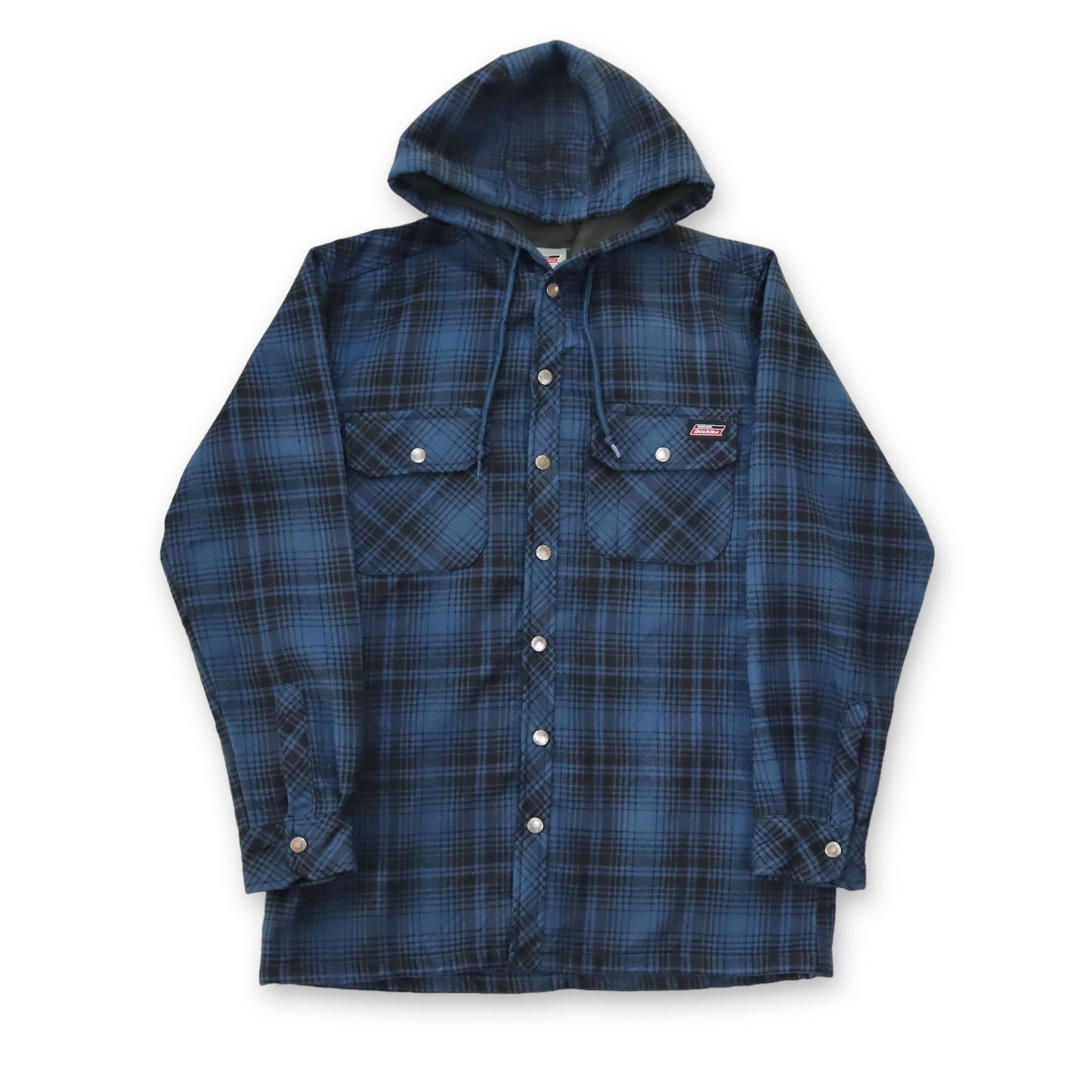 Vintage 90s 00s Y2k DICKIES Workwear Flannel Shirt Jacket with Hood blue black S