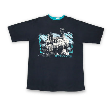 Vintage 80s 90s DIPORT USA T-Shirt short sleeve black turquoise print Bryce Canyon XL