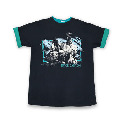 Vintage 80s 90s DIPORT USA T-Shirt short sleeve black turquoise print Bryce Canyon XL