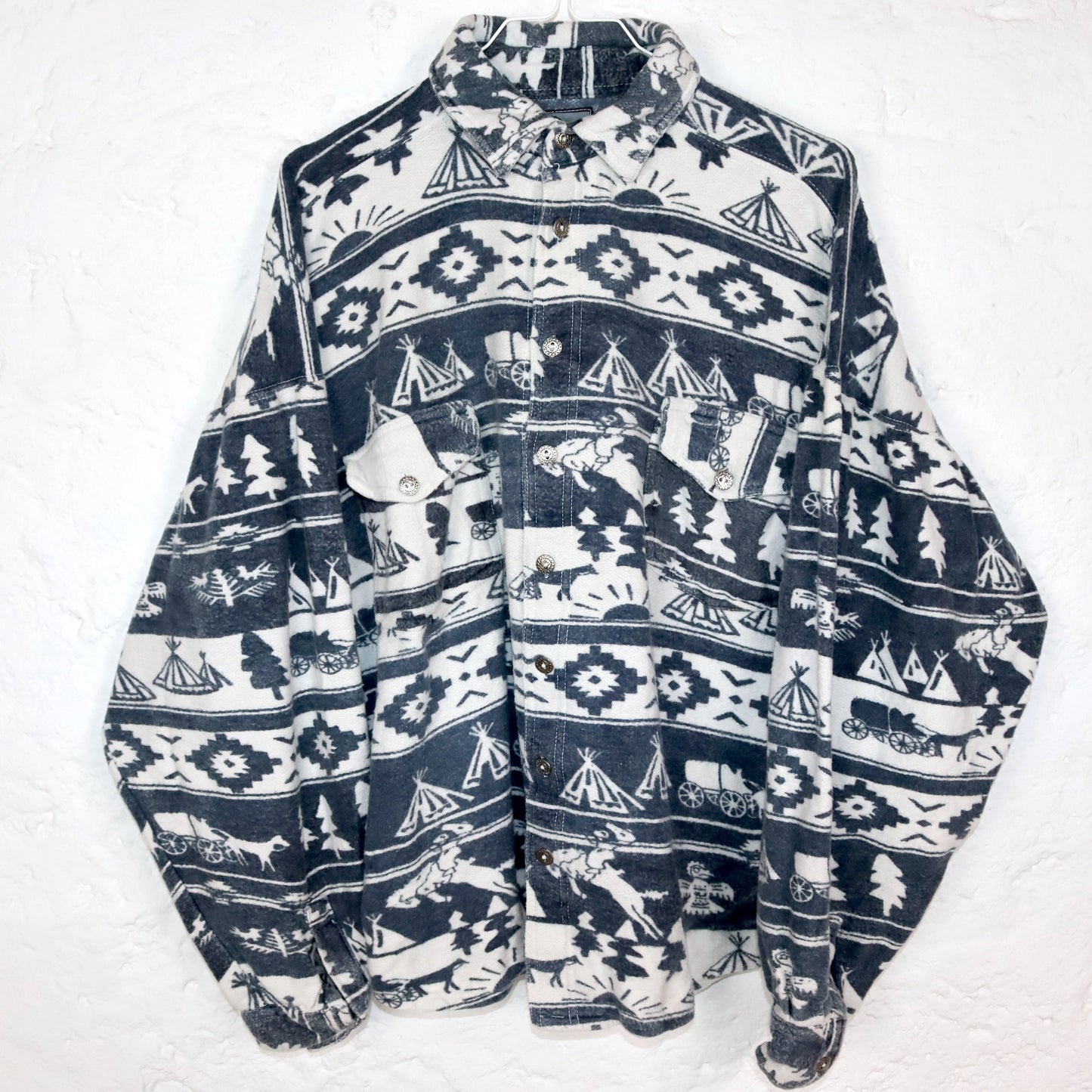 Vintage 80s 90s SALT &amp; LAKE flannel shirt long sleeve patterned grey white L