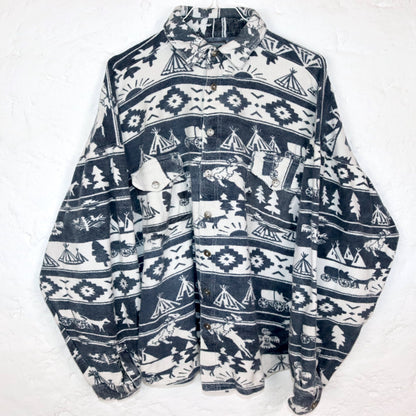 Vintage 80s 90s SALT &amp; LAKE flannel shirt long sleeve patterned grey white L