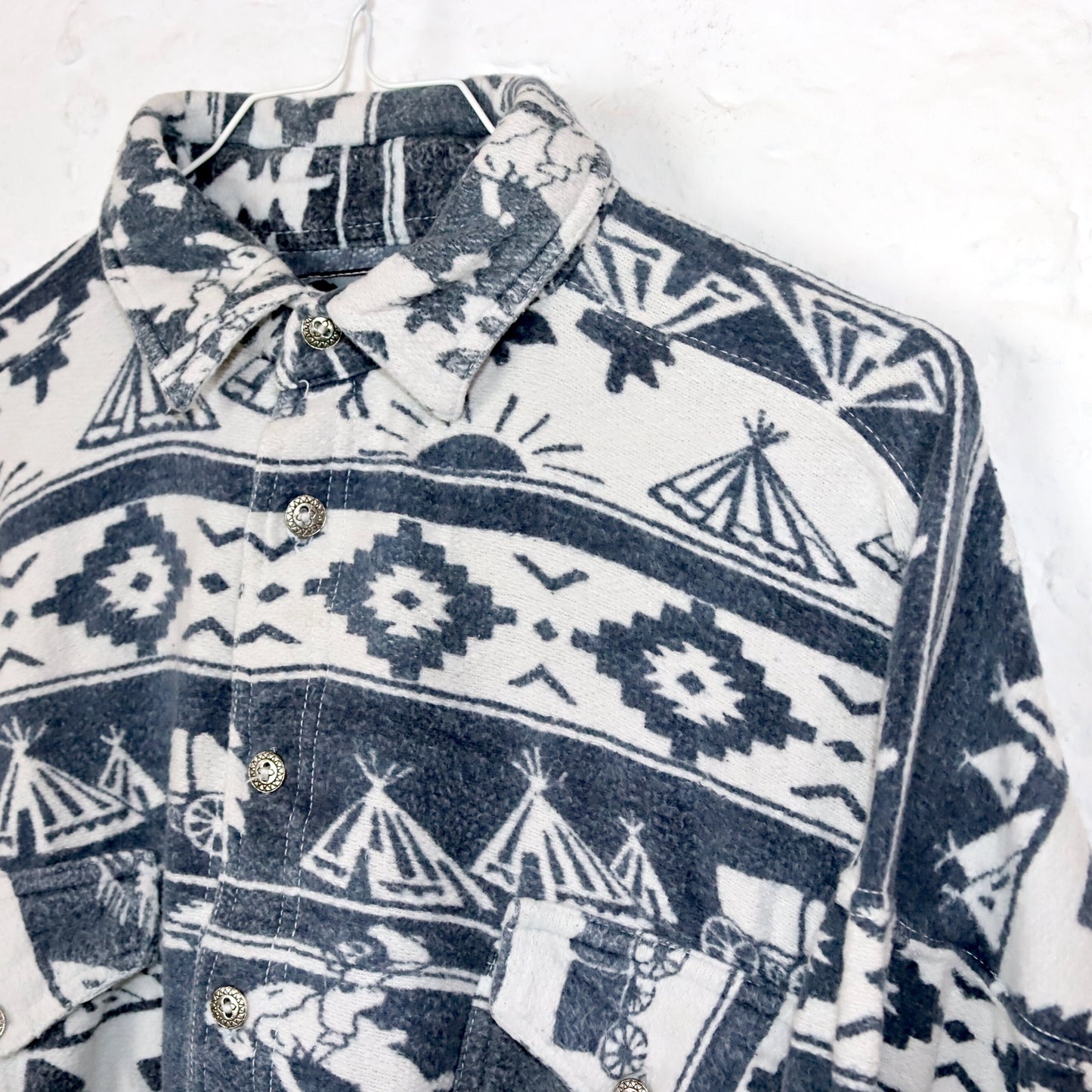 Vintage 80s 90s SALT &amp; LAKE flannel shirt long sleeve patterned grey white L