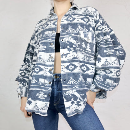 Vintage 80s 90s SALT &amp; LAKE flannel shirt long sleeve patterned grey white L