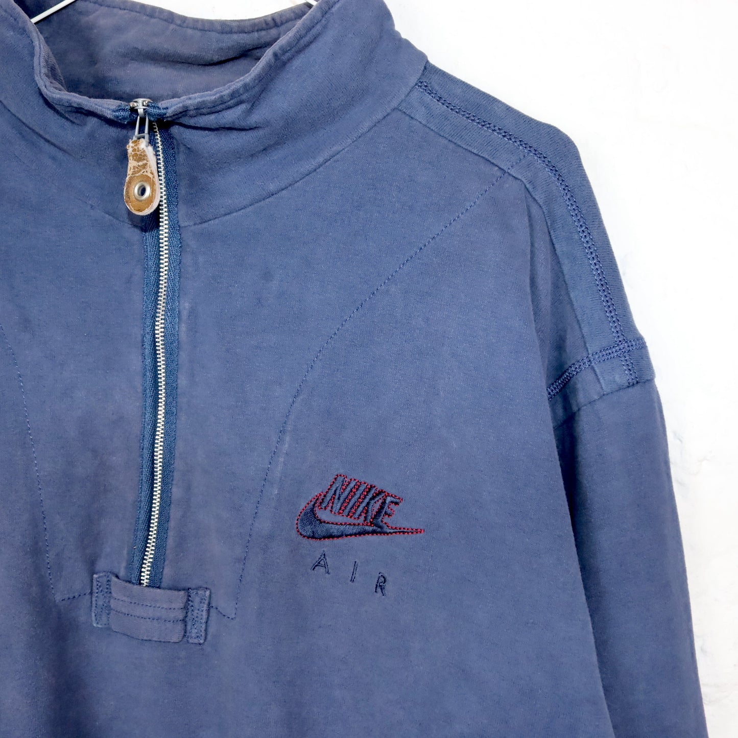 Vintage 80er 90er NIKE AIR Sweatshirt Pullover Stehkragen Taschen Reißverschluss dunkelblau M