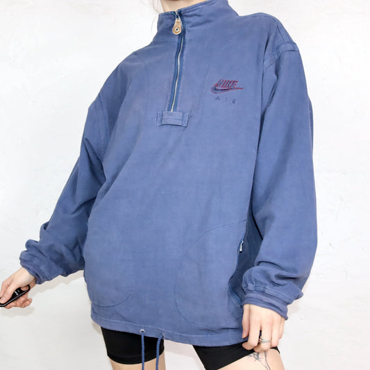 Vintage 80er 90er NIKE AIR Sweatshirt Pullover Stehkragen Taschen Reißverschluss dunkelblau M