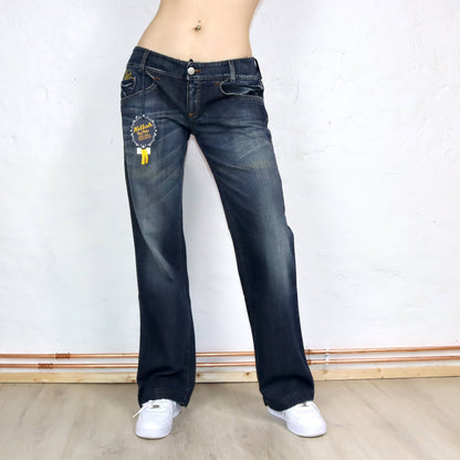 Vintage 90s 00s Y2k KILLAH jeans low waist hipster flares dark blue Deadstock W33